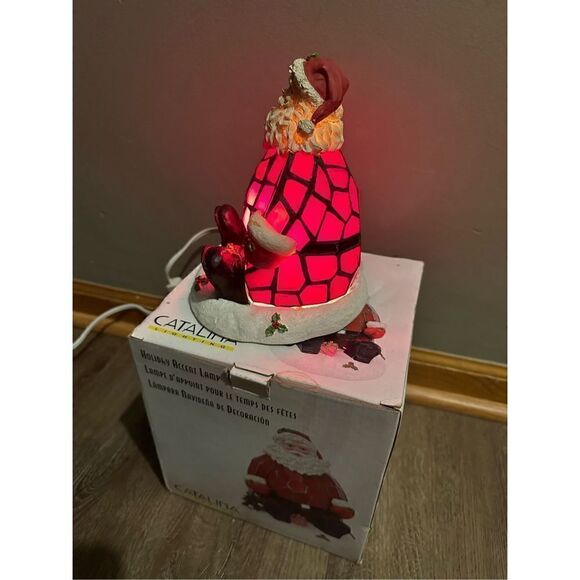 SANTA CLAUS Holiday Accent Lamp in box Tiffany design 1980s Catalina Lighting 8” - Picture 6 of 12